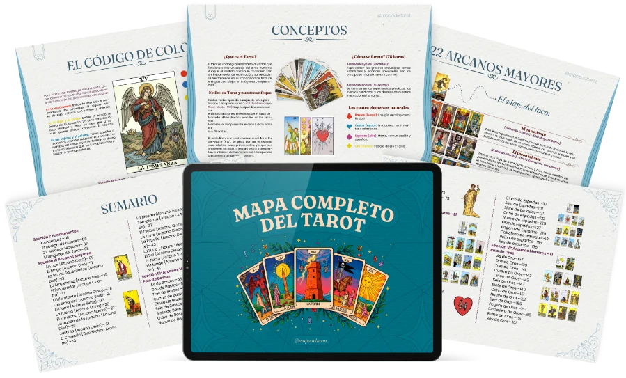 Mapa Completo do Tarot — guia visual em tablet
